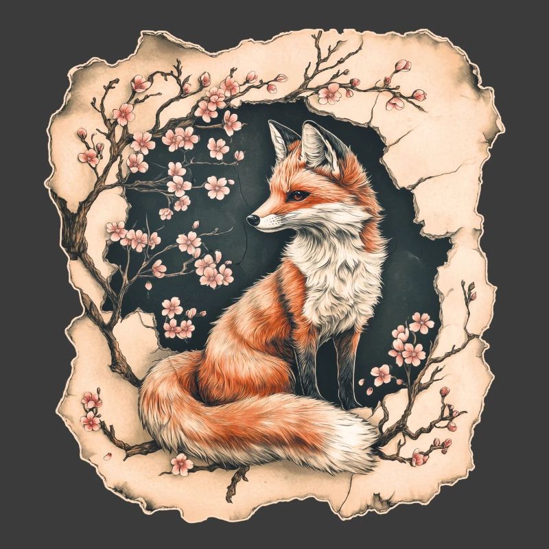 Fuchs mit Kirschblüten