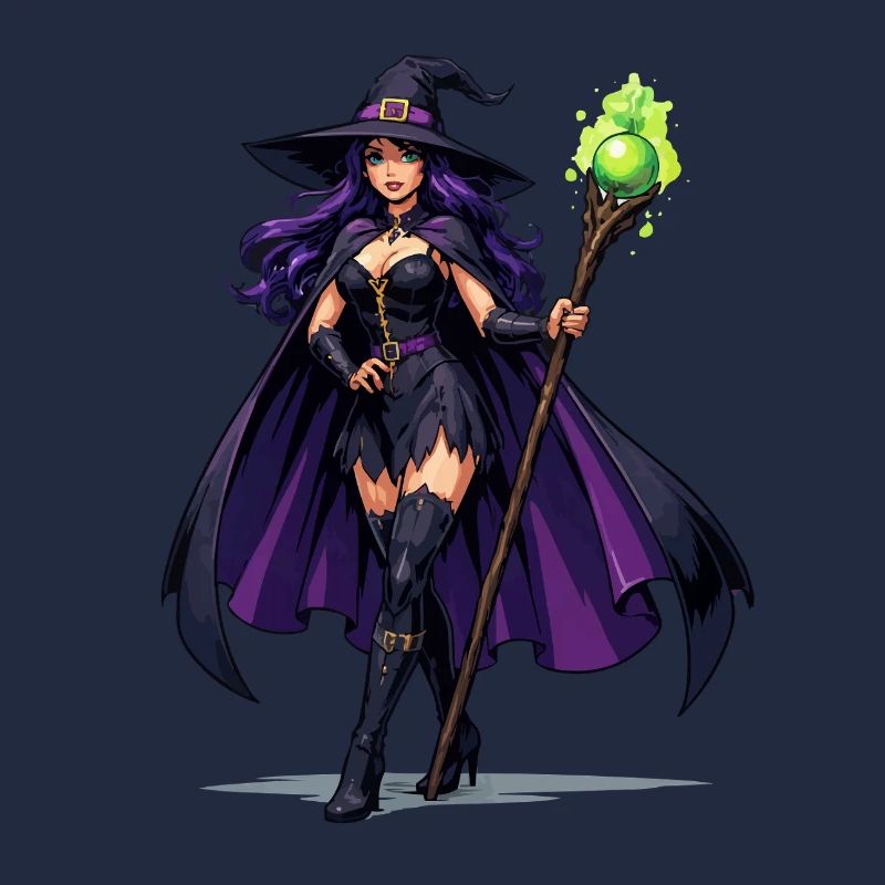 Violette Hexenkunst mit Stab