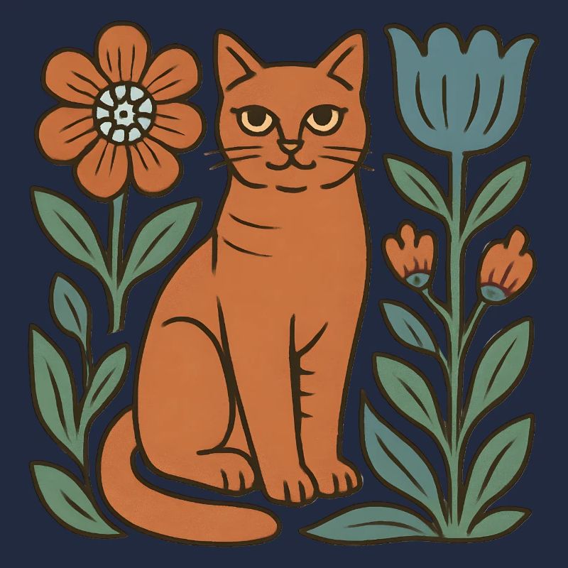 Cat folk with floral frame