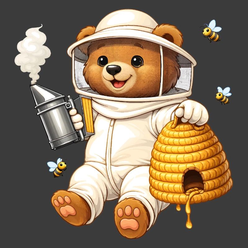 Beekeeper bear with beehive illustration