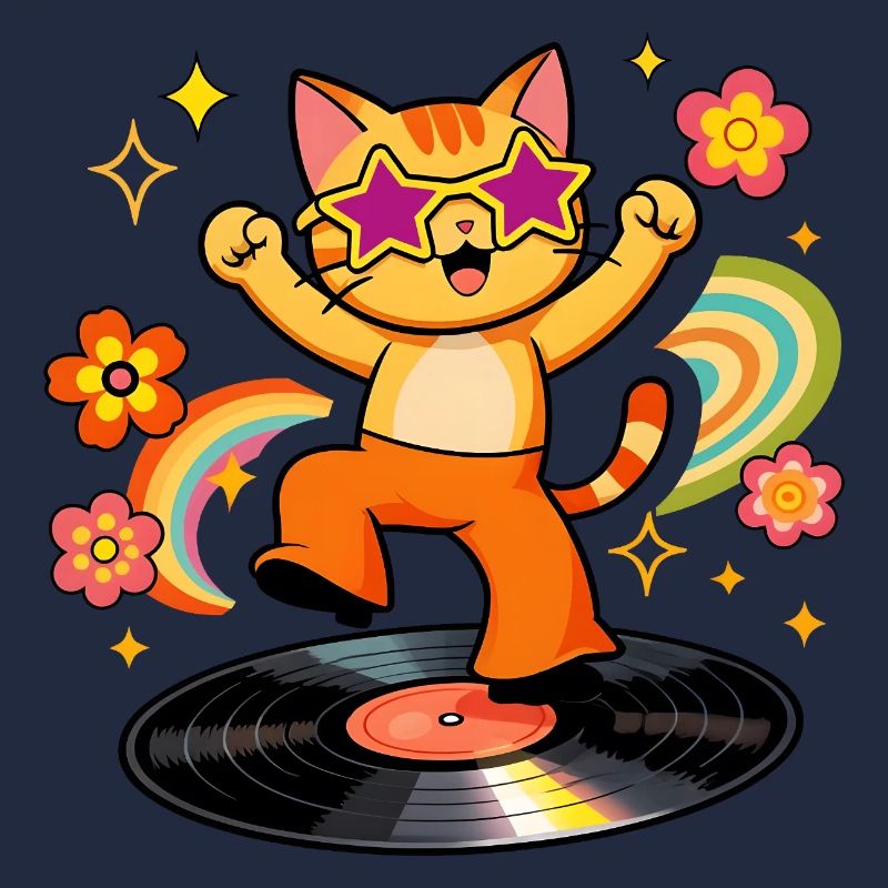 Chat Disco sur Vinyle Coloré