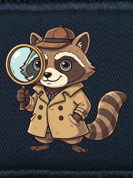 Waschbär Detektiv mit Lupe