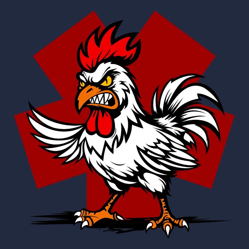 Combative rooster with yellow eyes