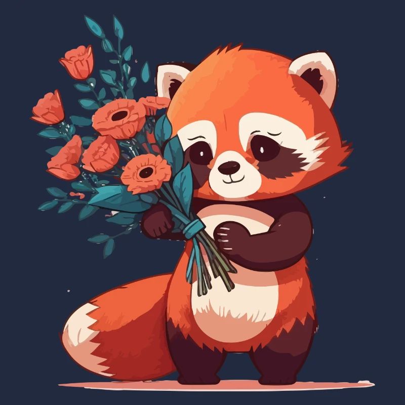 red panda with flowers