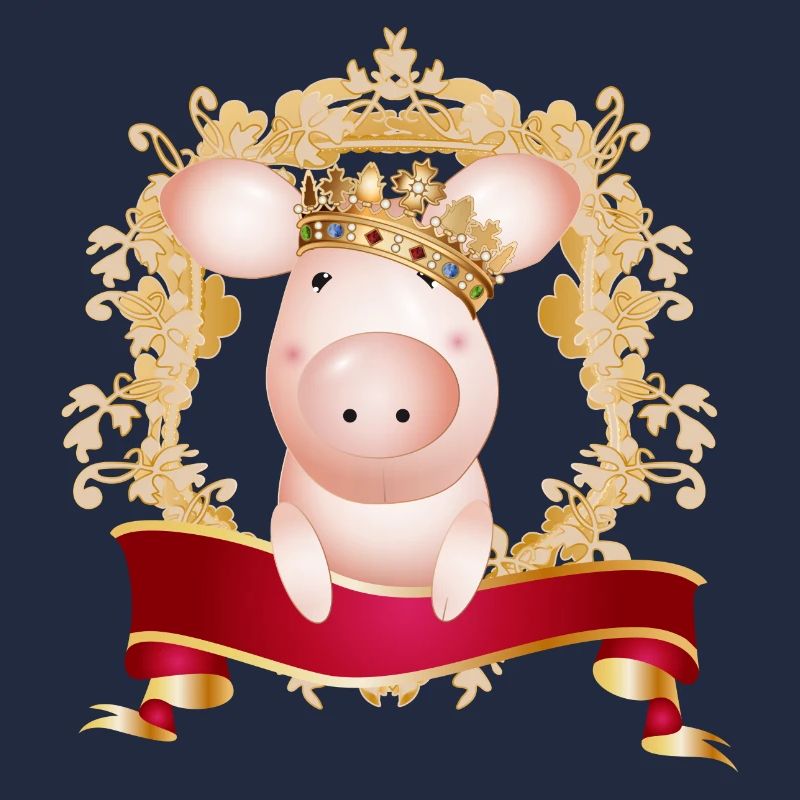 Pig with crown in magnificent frame and banner