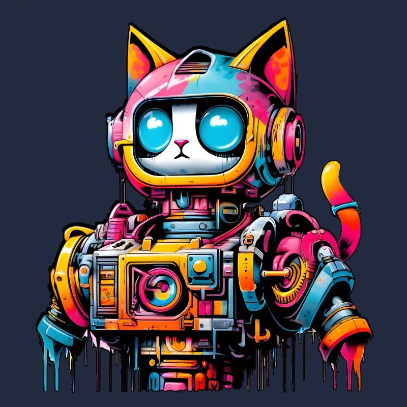 Chat conçu comme un robot dans le style graffiti de la bande dessinée