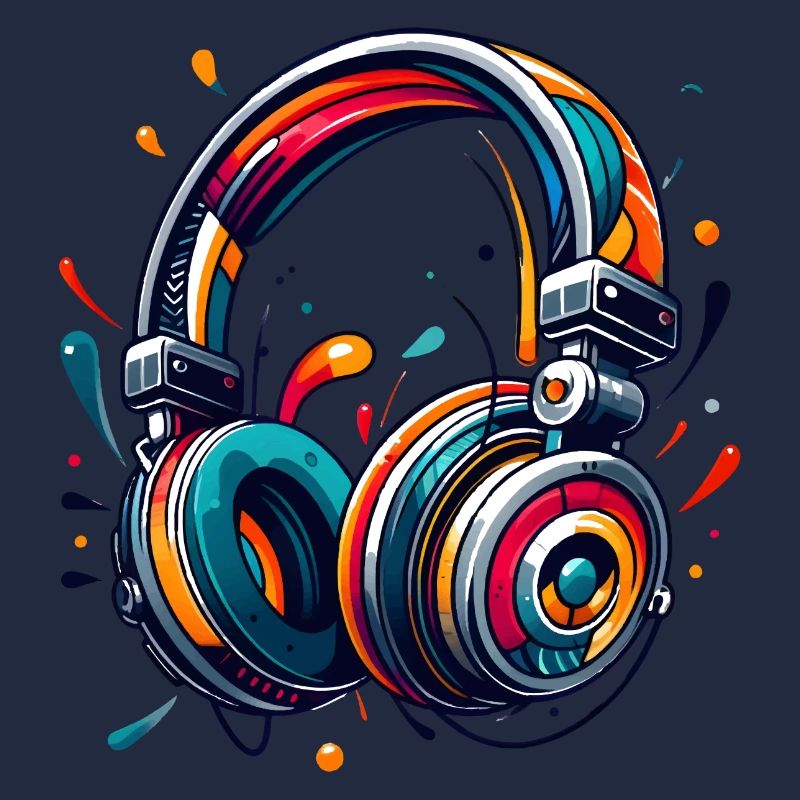 Kopfhörer im dynamischem, abstraktem Kunststil