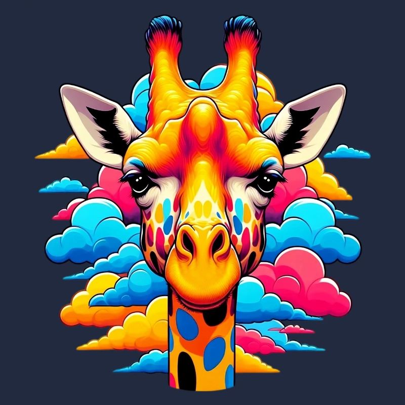 Giraffe with head in cloud clouds