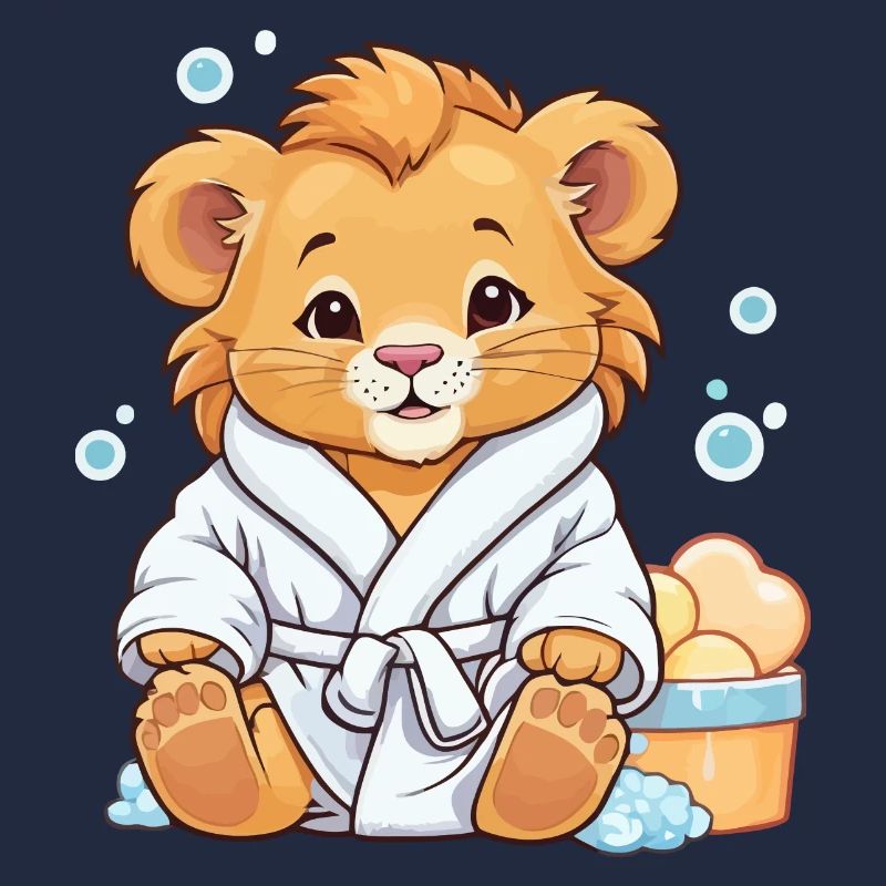 Lion cub in bathrobe bath time