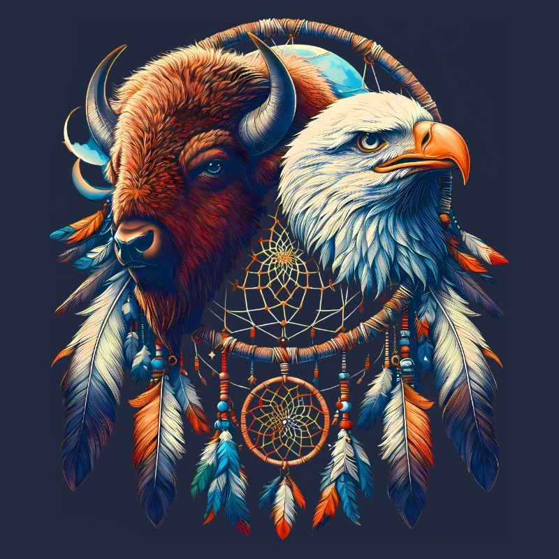 Falke und ätherisches Büffel-Mandala