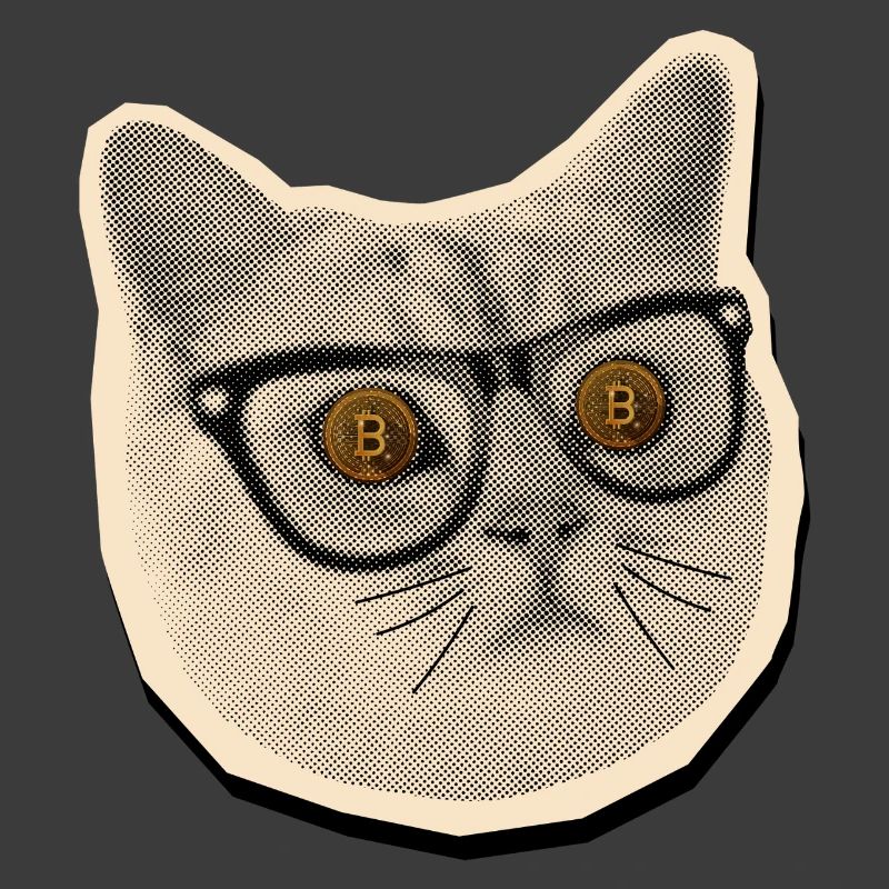 Comic-Katze mit Bitcoin-Brille
