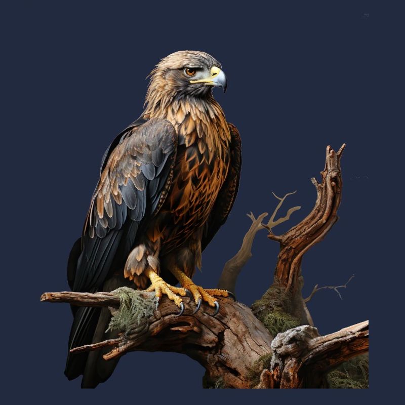 Imperial eagle on mossy branch