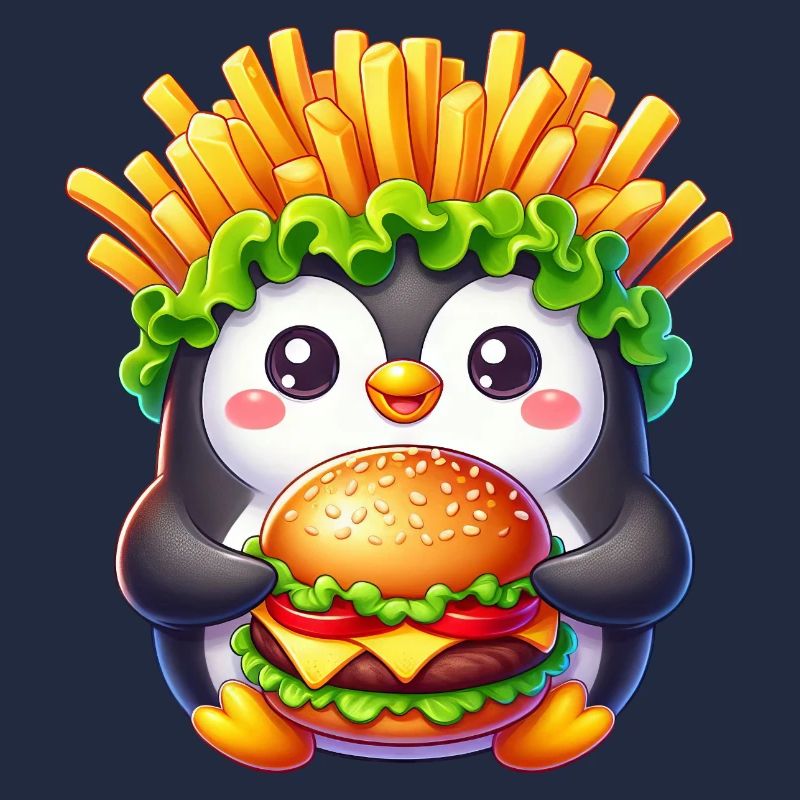 pingouin mignon avec burger frites design de restauration rapide
