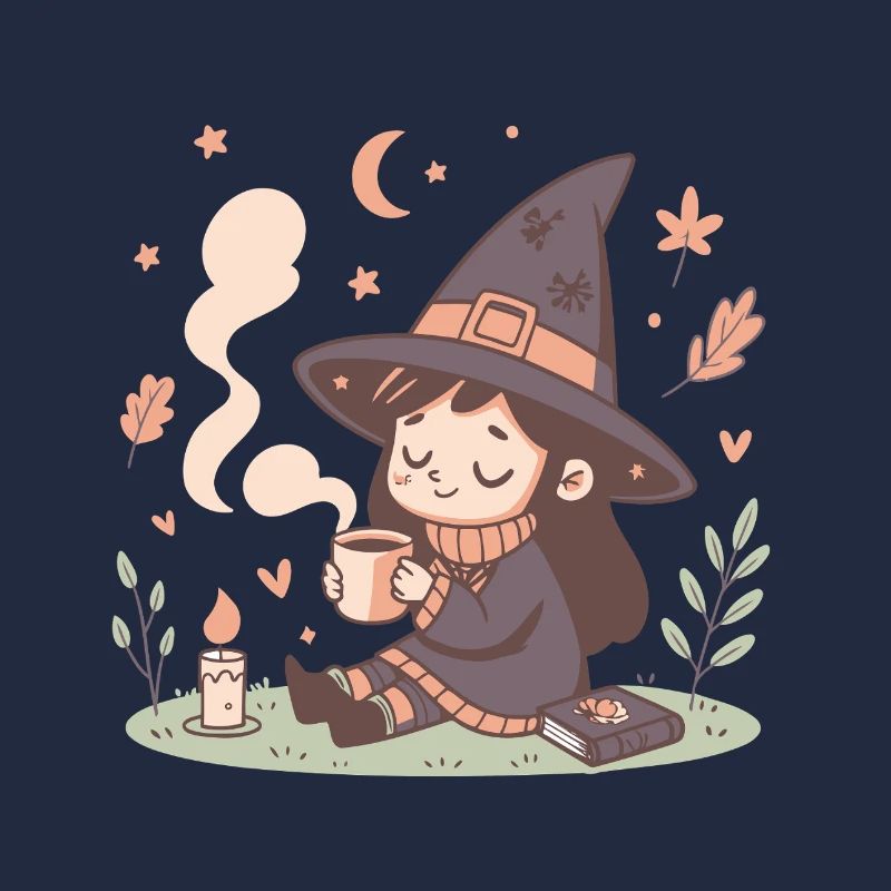 Cozy witch and steaming cup