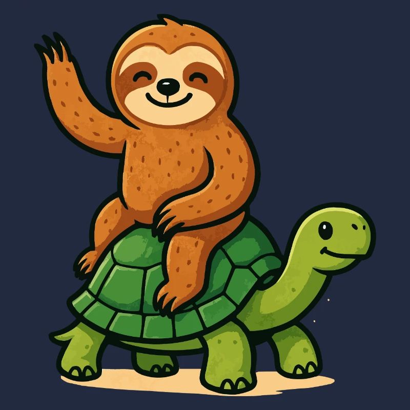 Funny sloth on turtle