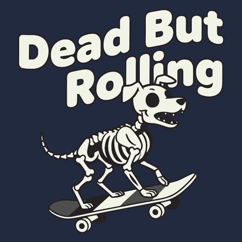 Skeletthund auf Skateboard