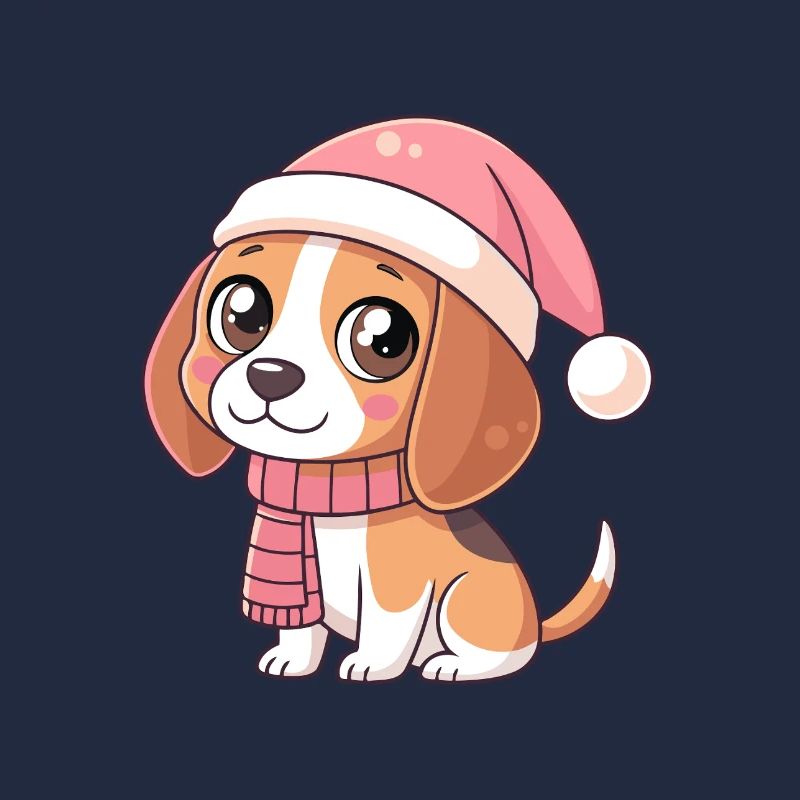 Chiot Noël Rose avec Bonnet et Écharpe