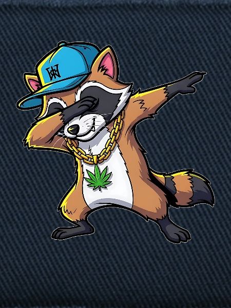 Dabbing Waschbär mit Hanfblatt