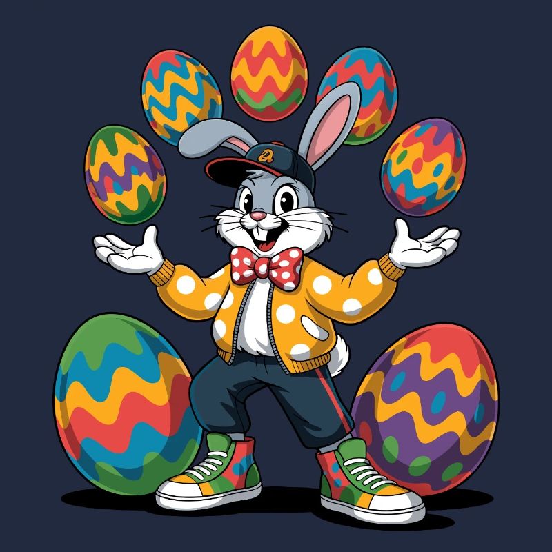 Bunter Osterhase mit farbigen Eiern