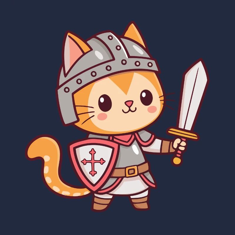 Kawaii Knight Cat with Sword