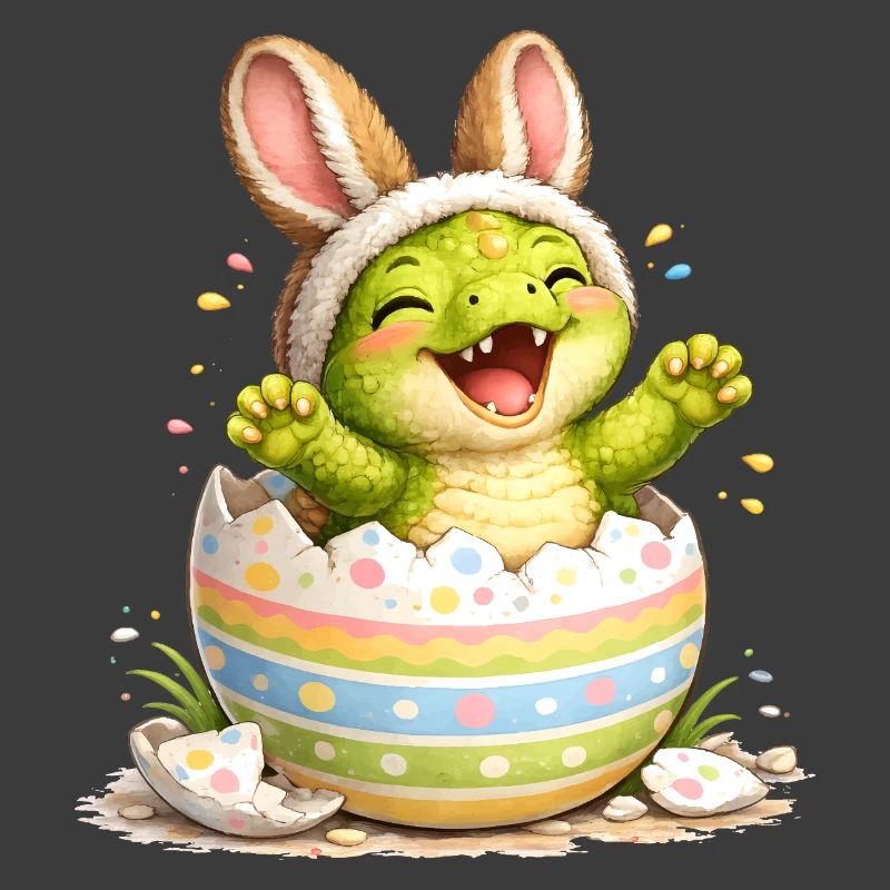 Baby Dinosaur with Bunny Ears in Easter Egg