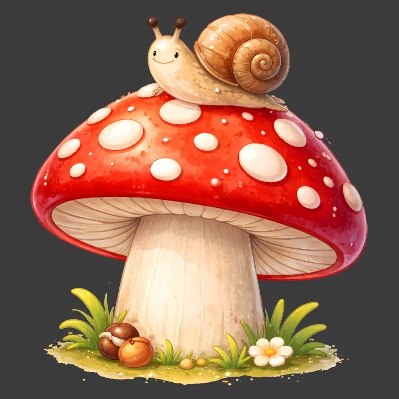 Toadstool with Snail Cute Forest Motif