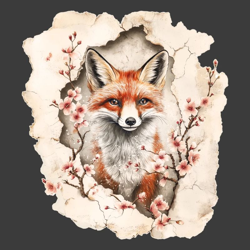Fuchs mit Kirschblüten