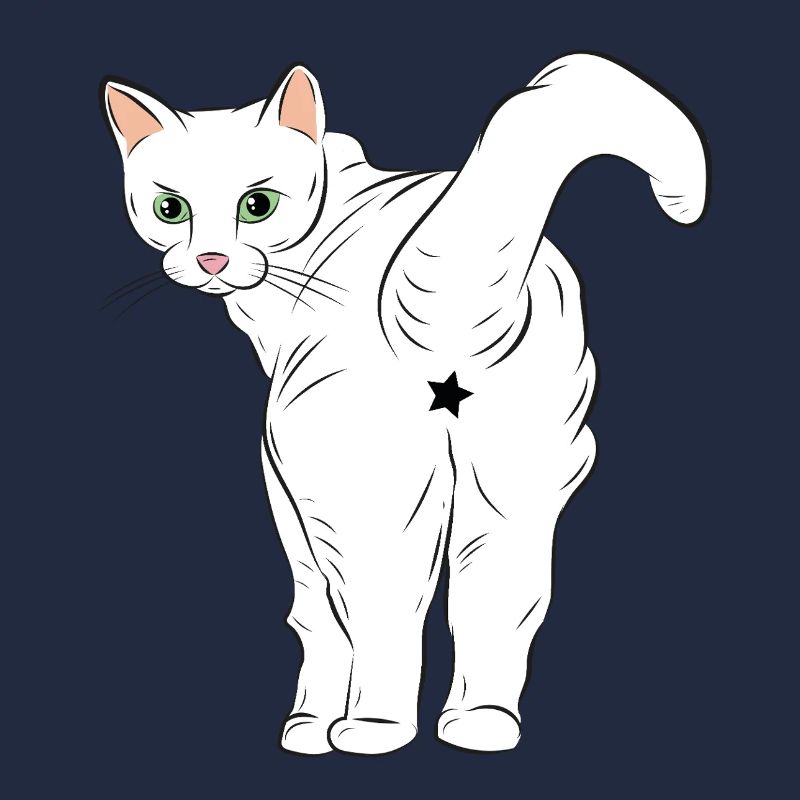 Weiße Katze mit Sternlogo