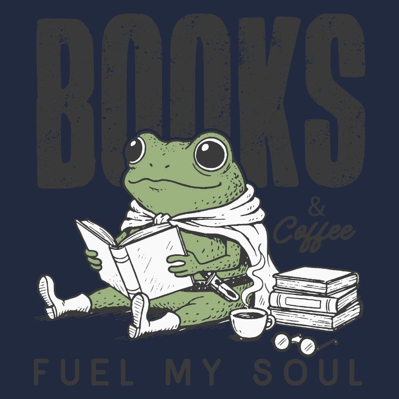 Frosch liest Buch mit Kaffee Bücherwurm Lesen
