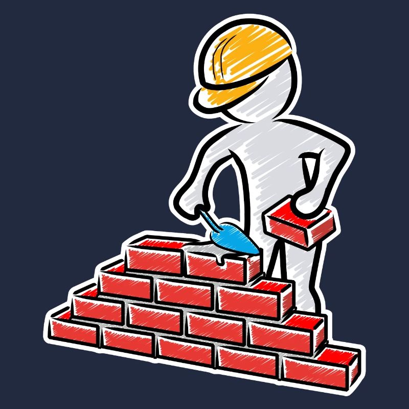 Travailleur de la construction avec truelle, mortier et mur