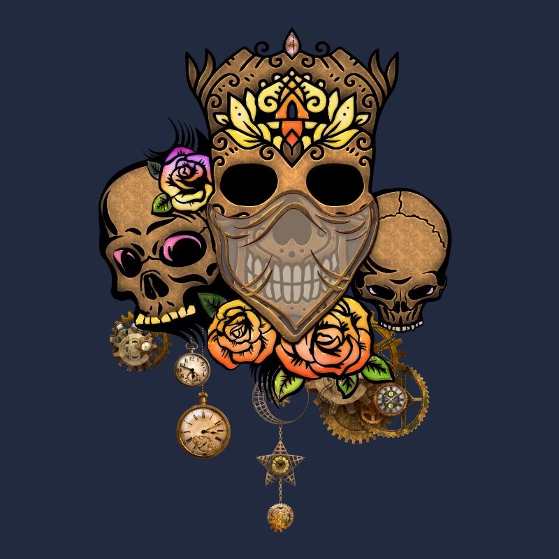 Steampunk skulls with flowers