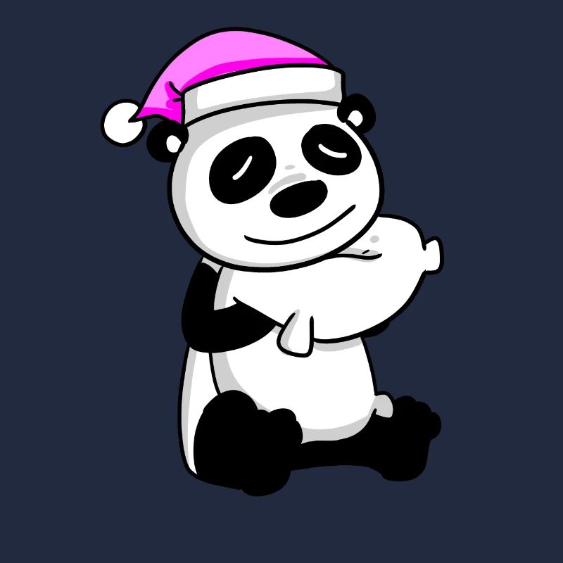 Panda with pillow and sleeping cap