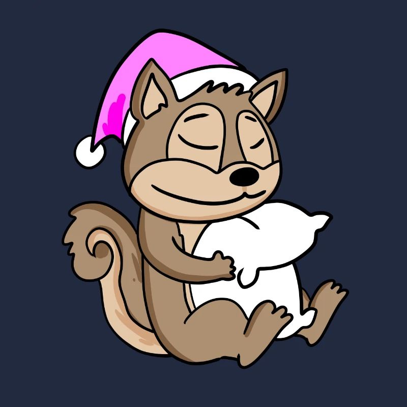 Squirrel with pillow and sleeping cap