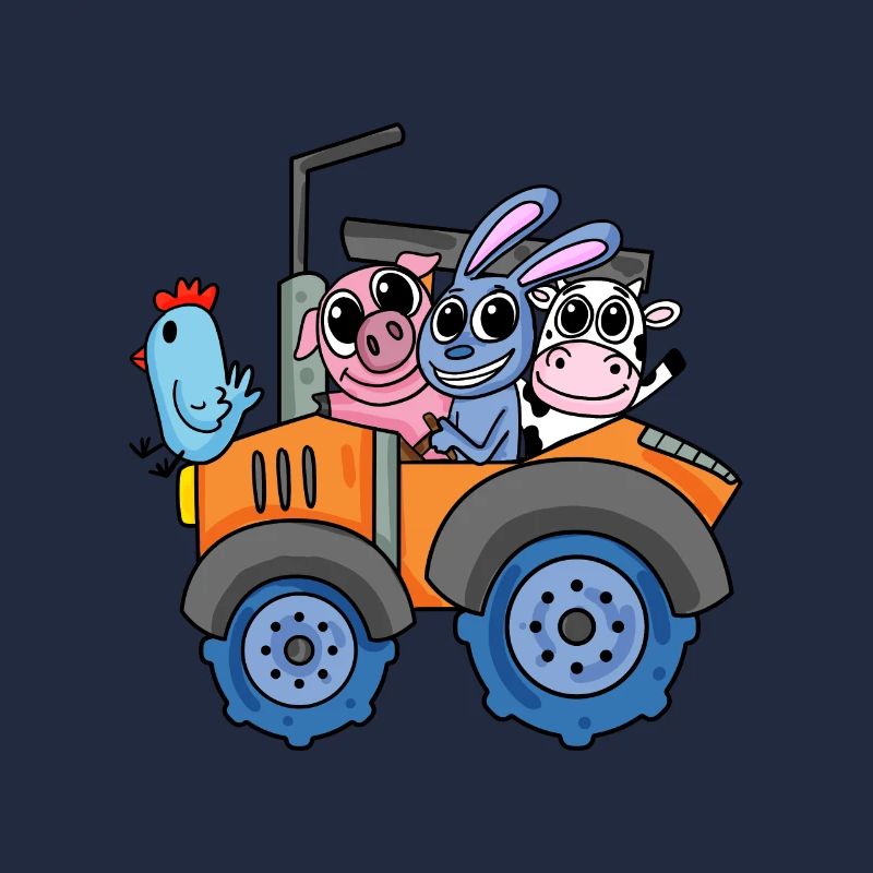 Tiere auf dem Bauernhof mit Traktor