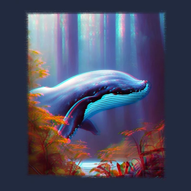 Blauwal schwebt durch den Wald Surrealismus