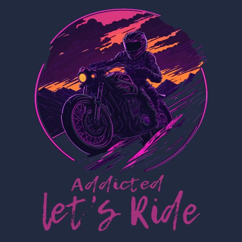 Synthwave Biker Retrowave Sunset Motocycliste