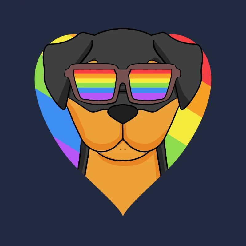 Regenbogen - Hund Rottweiler mit Brille und Herz