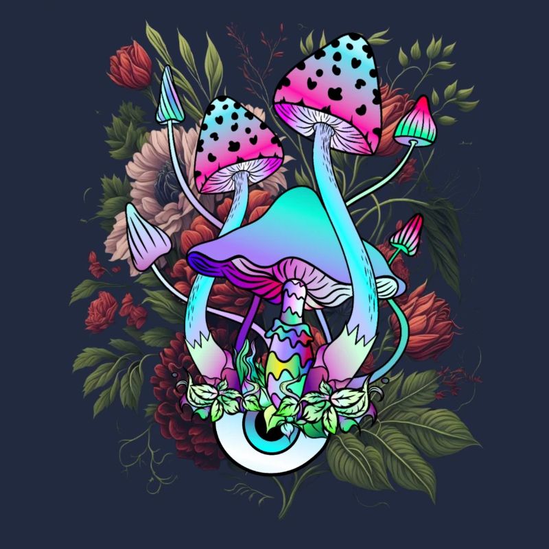 Champignon psychédélique avec œil et fleurs