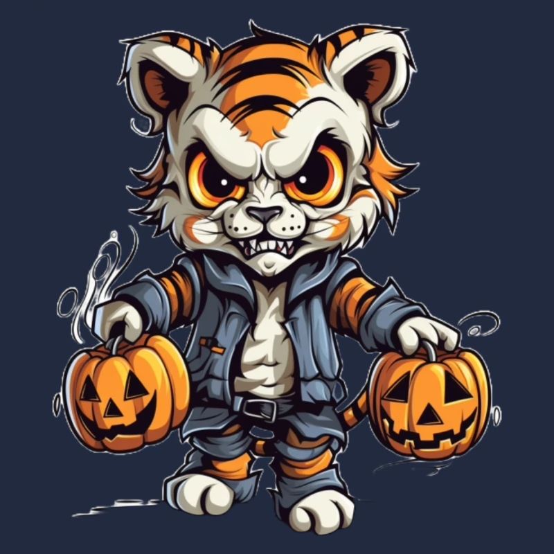 Chat effrayant sorcière avec citrouilles