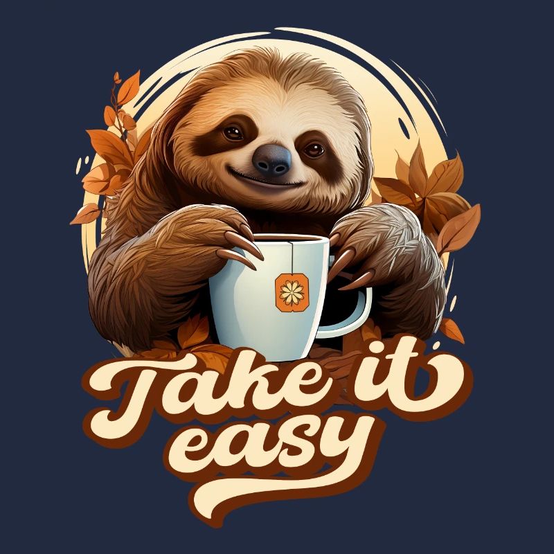 Cute Sloth Drinking Tea, Take It Easy, Saying