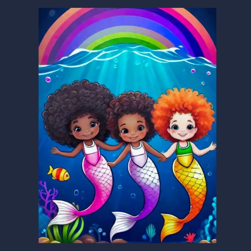 Bunte Meerjungfrauen mit Regenbogenhintergrund