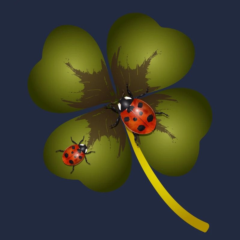 A four-leaf clover with two ladybugs