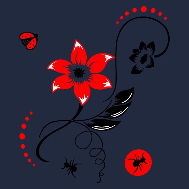Fleur d’été avec coccinelle et fourmis