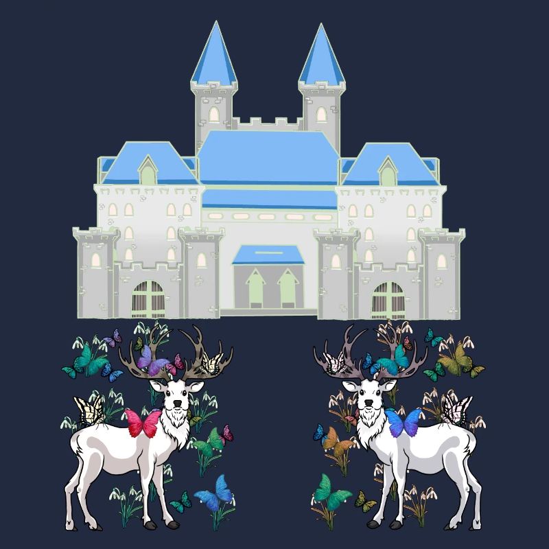 Schloss Märchen Hirsche Schmetterlinge Frühling