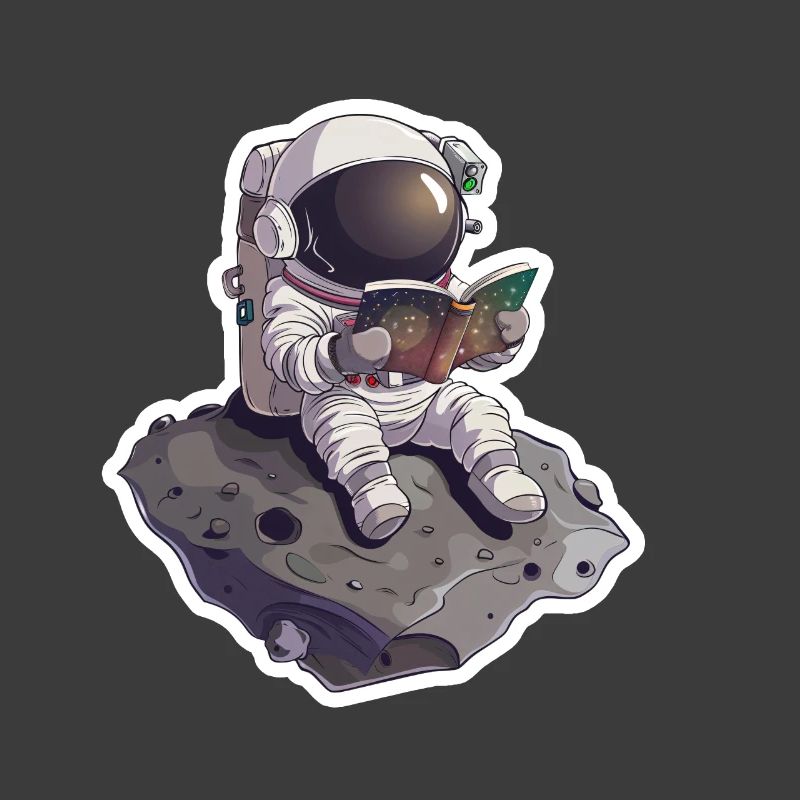 Kleiner Astronaut liest ein Buch auf Astronid