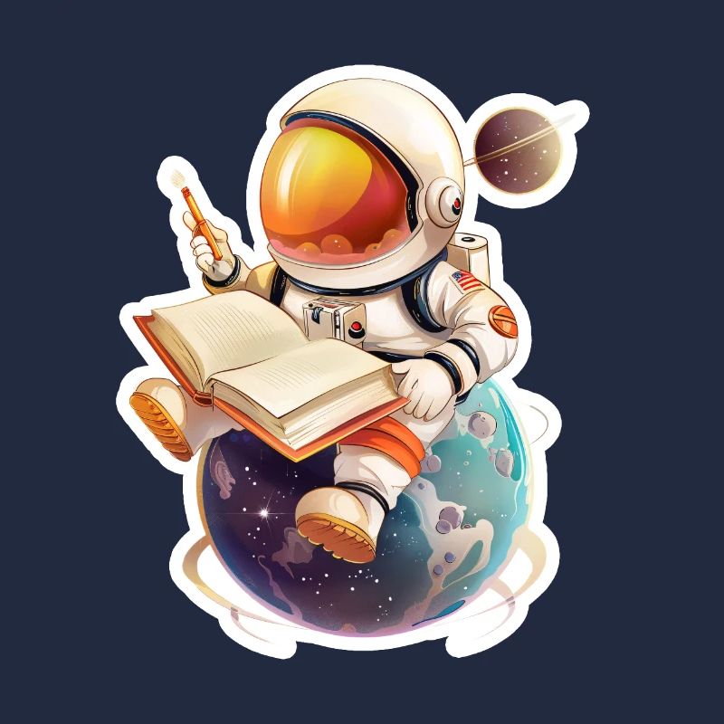 Astronaute lisant son journal sur une planète