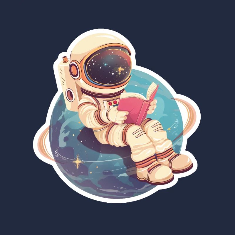 Astronaute mignon lisant un livre dans l’espace