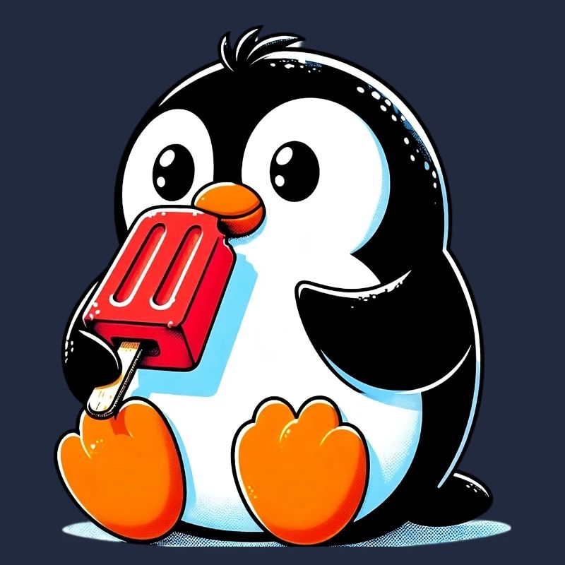 Pinguin isst ein Eis am Stiel