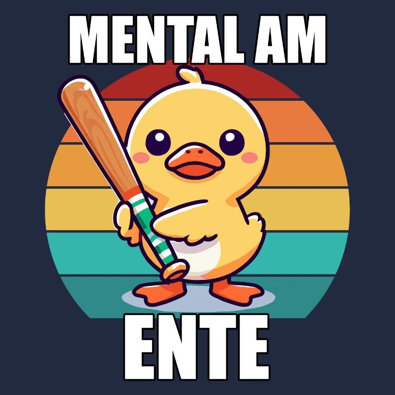 Mental At The End Cute Duck With Racket Retro