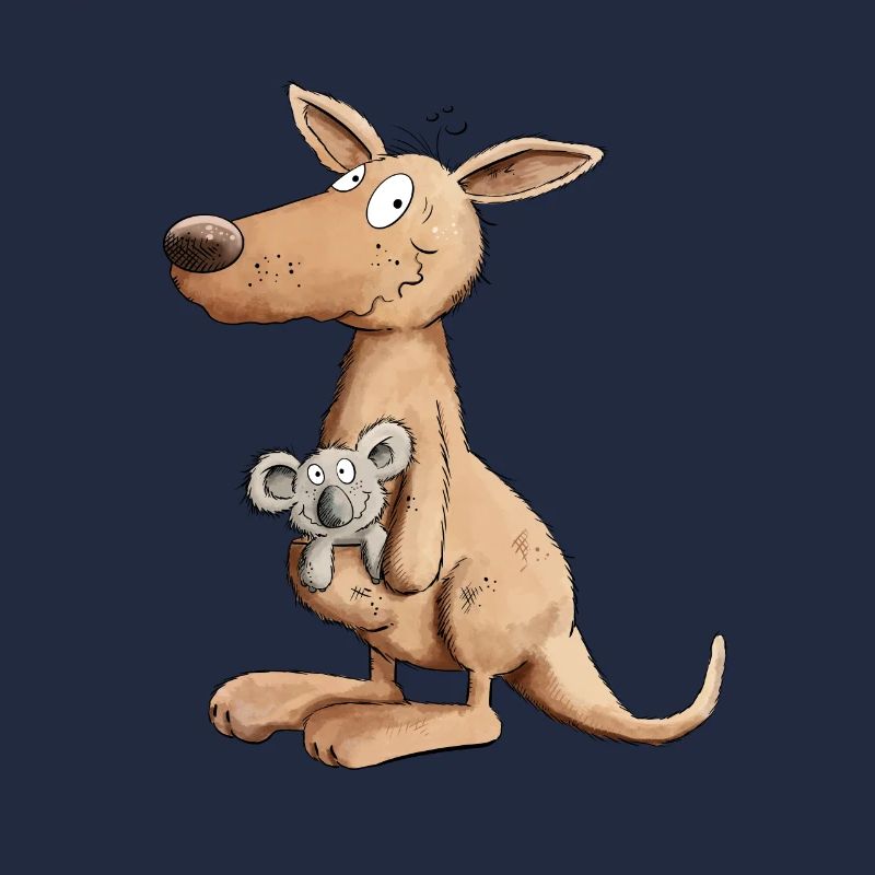 Funny kangaroo with koala bear in a pouch